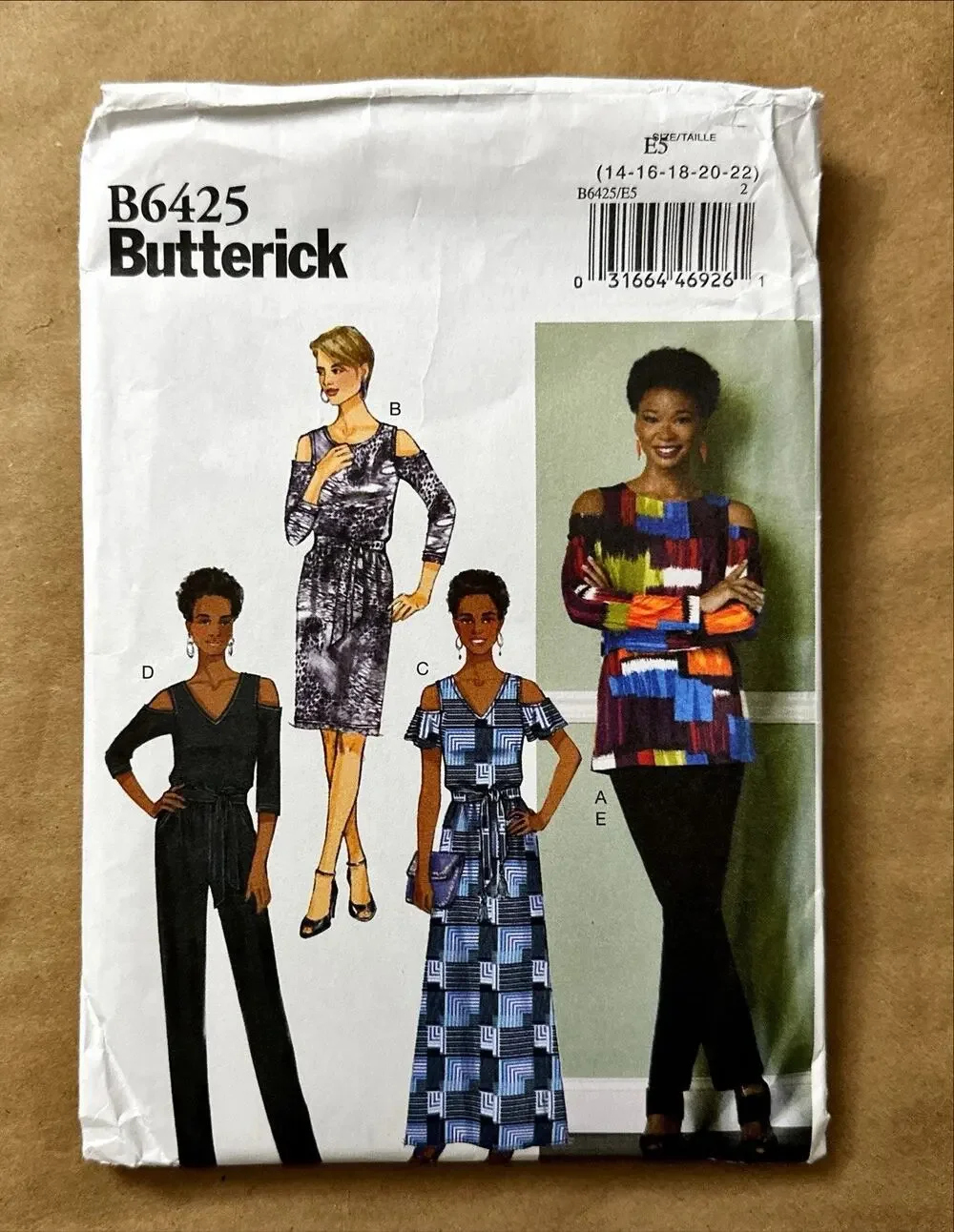 UNCUT Ladies Butterick B6425 Size 14-22 Sewing Pattern Top Dress Jumpsuit